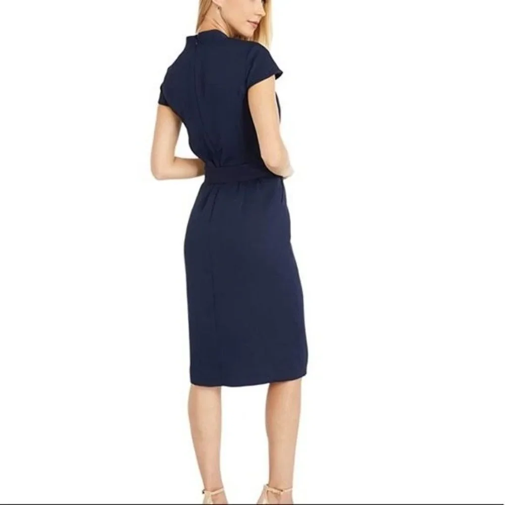 J. Crew Navy Wrap Sheath Midi Dress